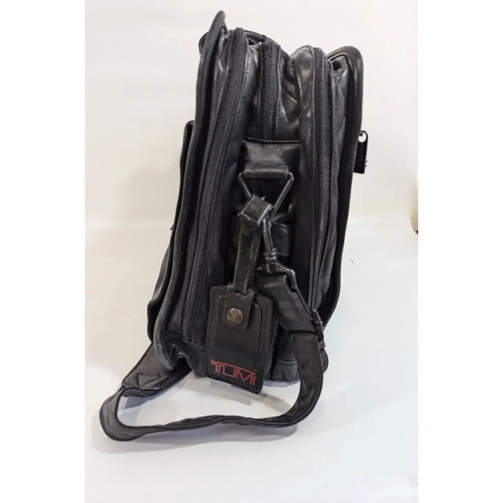TUMI Alpha Expandable Large Leather Briefcase‎ Laptop Messenger Shoulder Bag